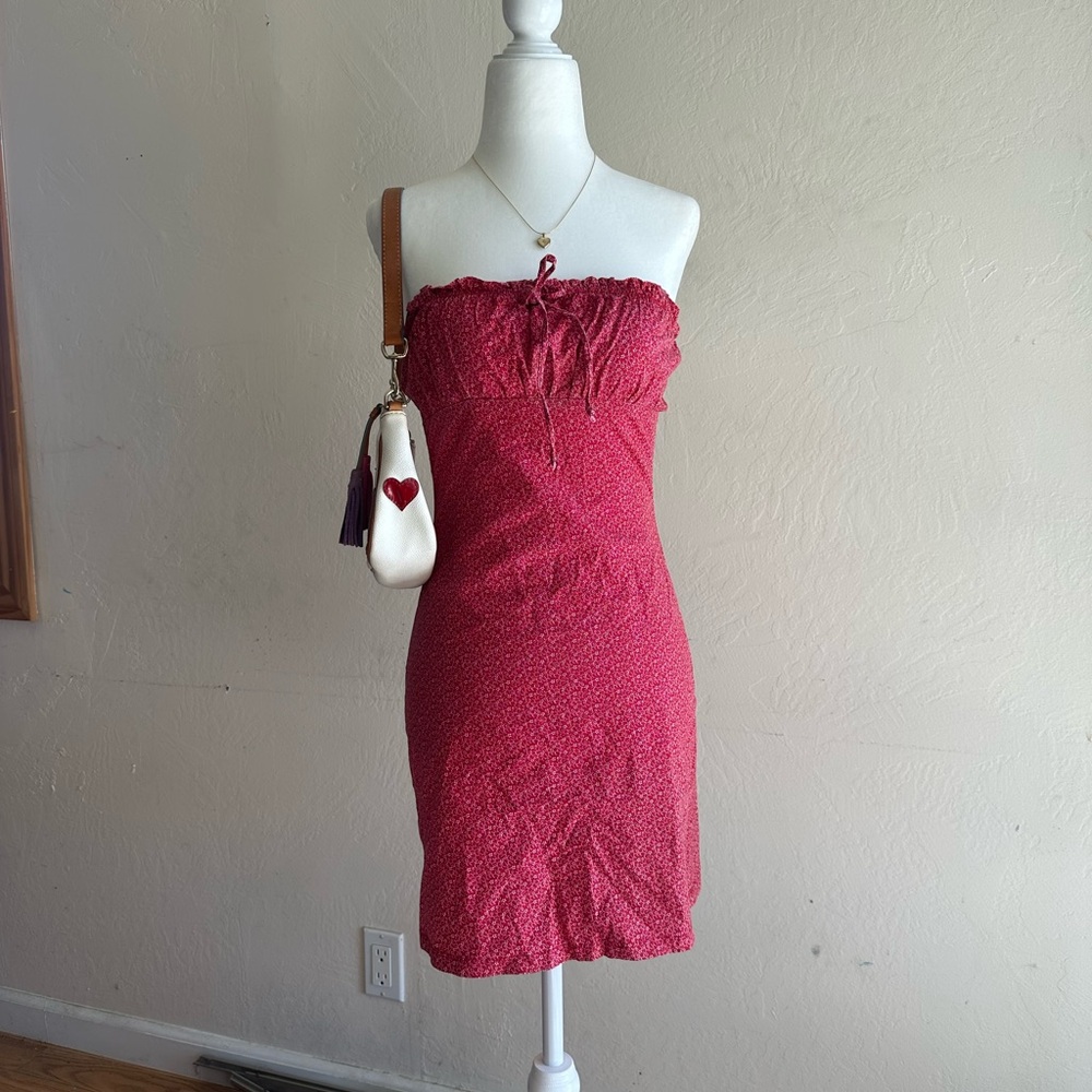 Forever 21 Red Asymmetrical Ruched Strapless Dress